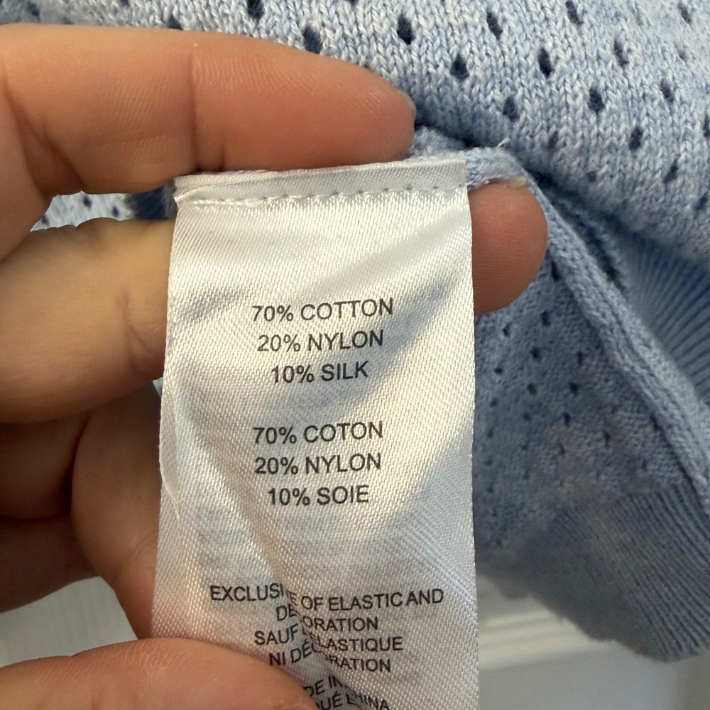 WISPR Light Blue Cotton Silk Pointelle Knit Polo Star Shine Sweater Small - Picture 3 of 5